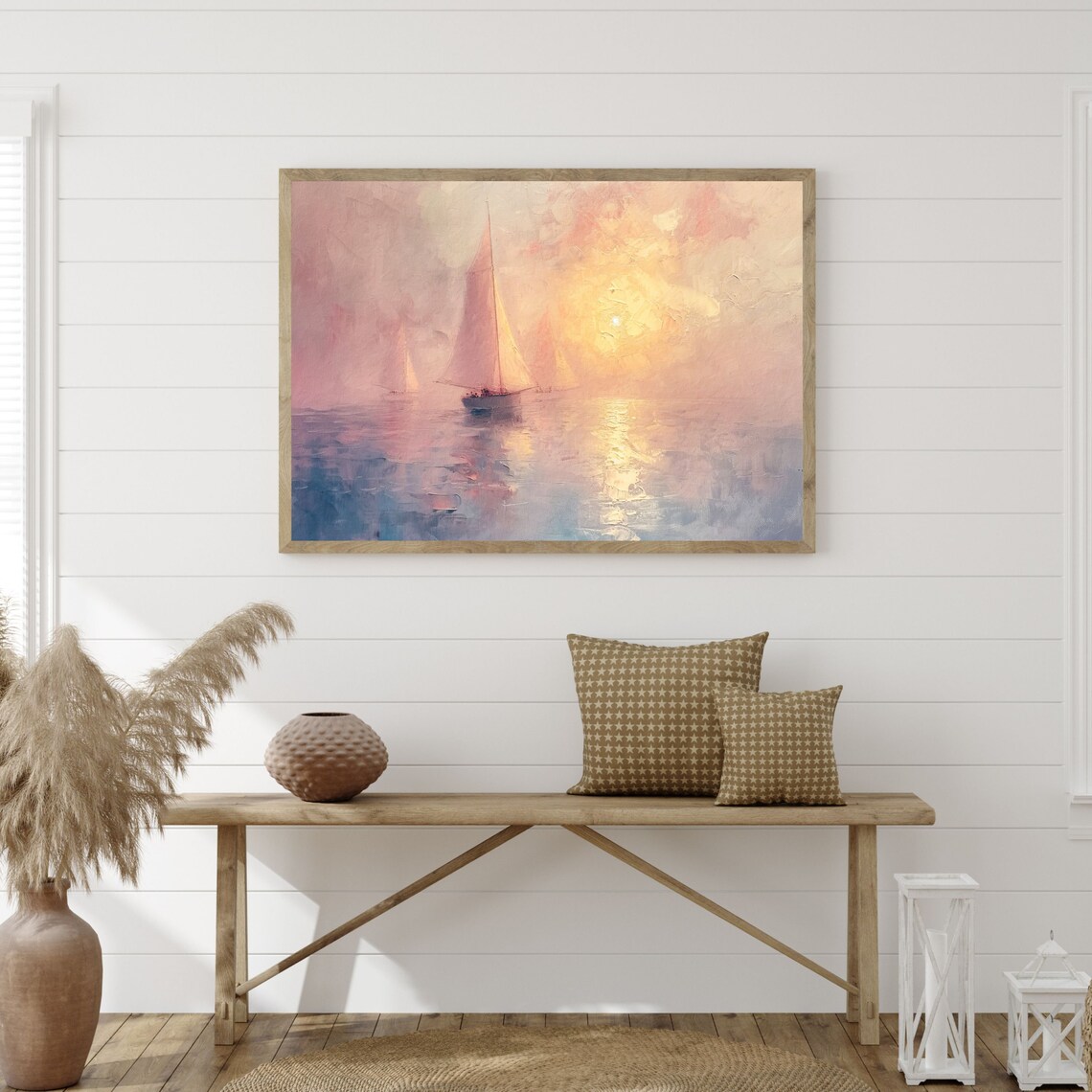 Pastel Sailboat Seascape, Retro Coastal Art Print - Image 3