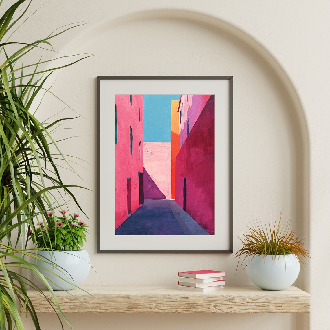 Pink Alleyway Retro Abstract Geometric Art Print - Image 2