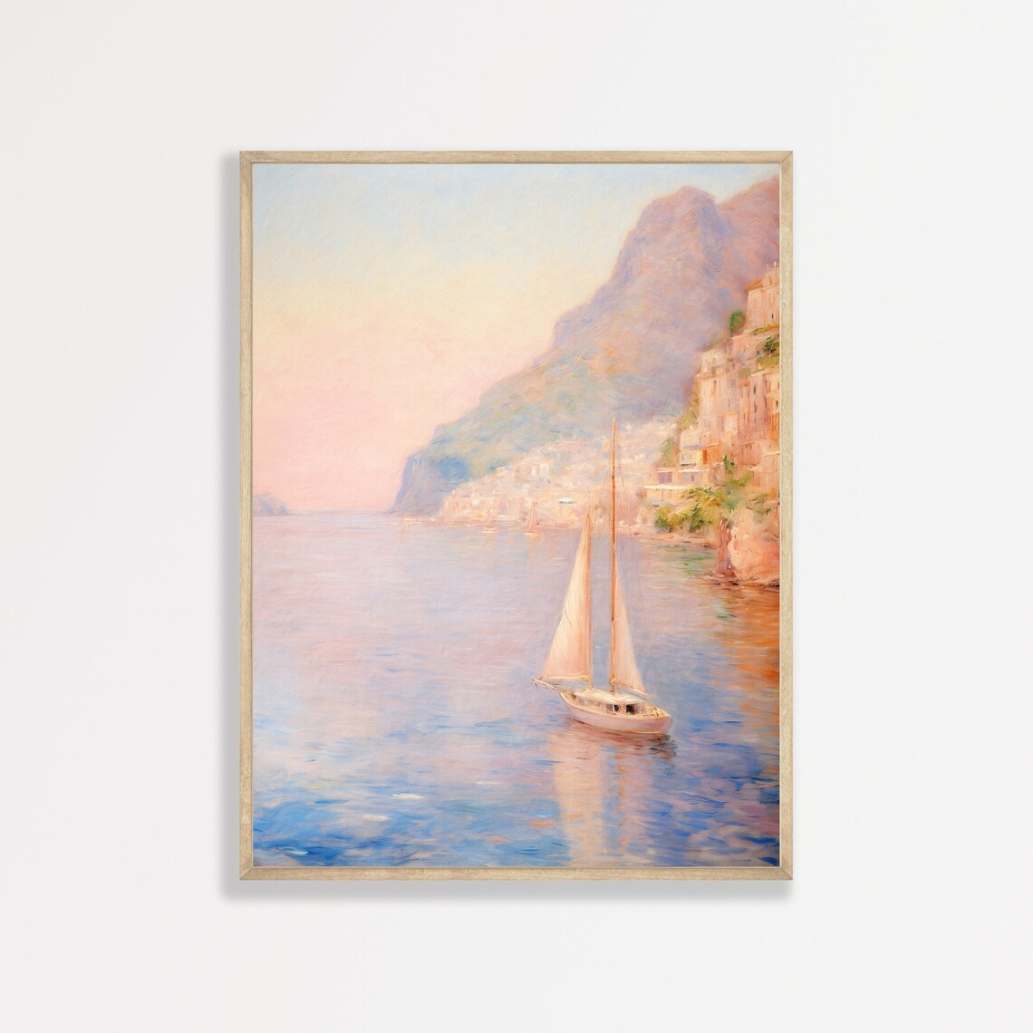 Sailboat Painting, Retro Italian Coastal Art Print