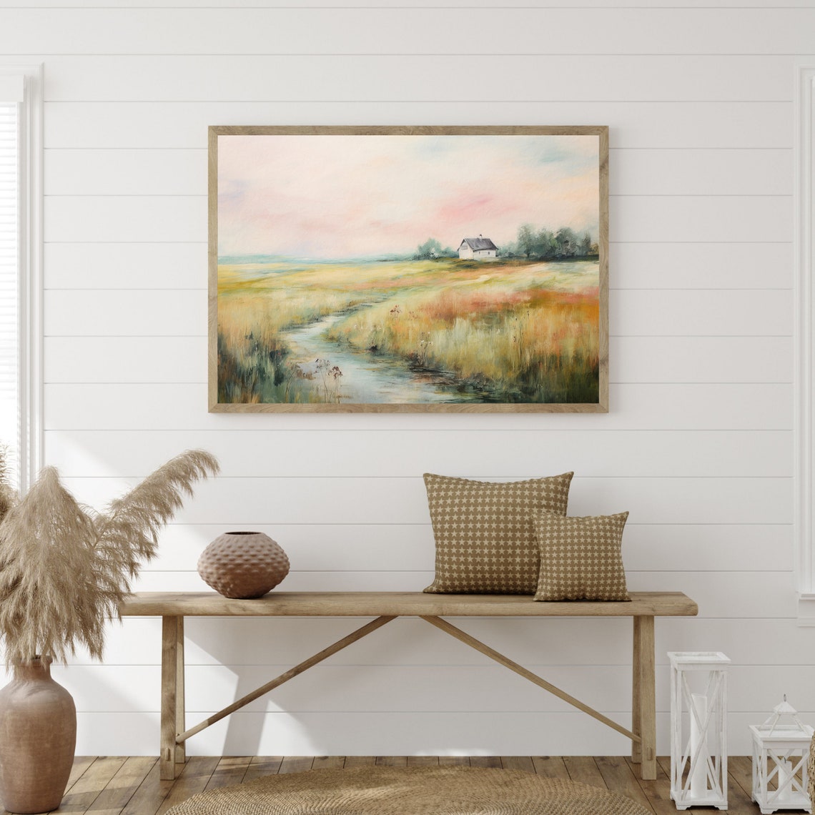 Vintage Landscape Print Cottage In The Countryside Painting Antique Minimal Farmhouse Wall Decor P 814 - Image 3