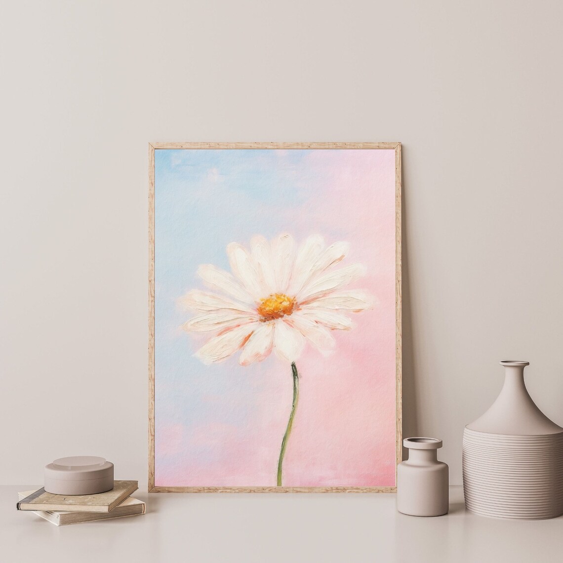 Minimal Daisy Flower Painting Art Print, Retro Decor - Image 3