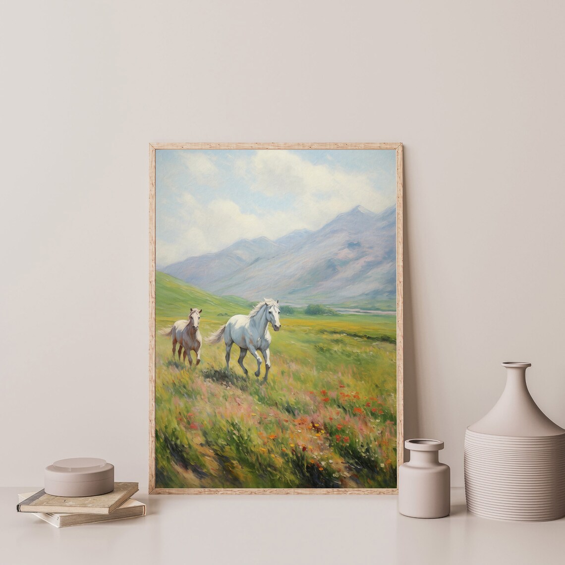 Mountain Horses Retro Countryside Art Print - Image 3