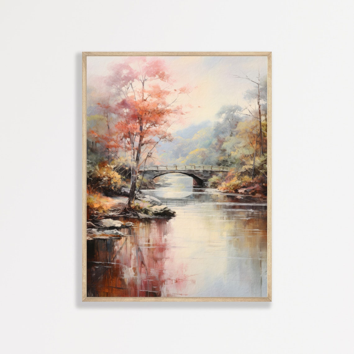 Spring Bridge Painting Retro Landscape Countryside Artwork Minimal Nature Wall Art Antique Pastel Decor P 604 - Image 3
