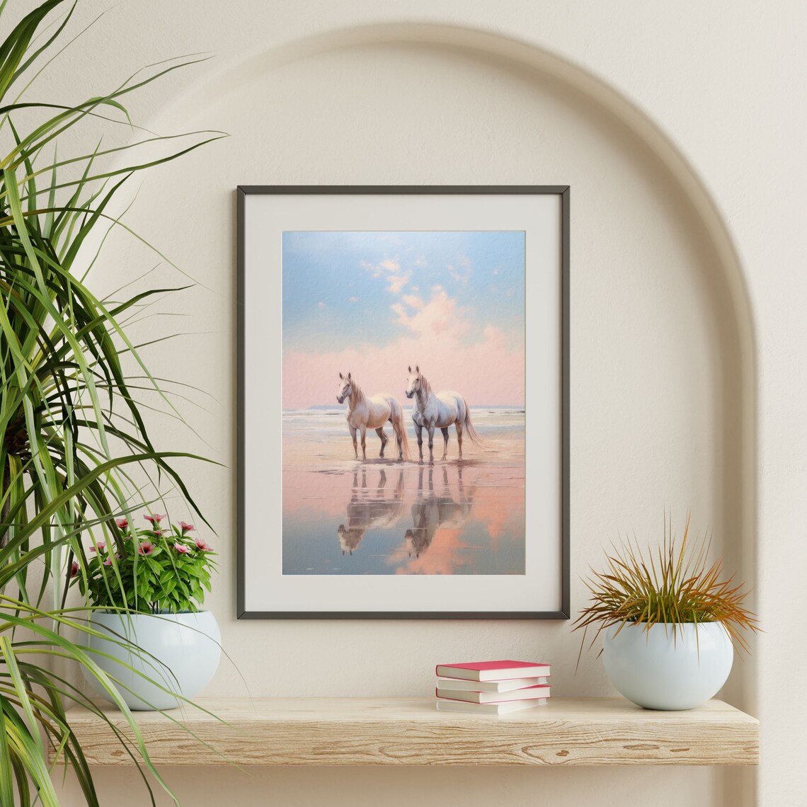 Beach Horses Retro Pastel Equestrian Art Print - Image 2