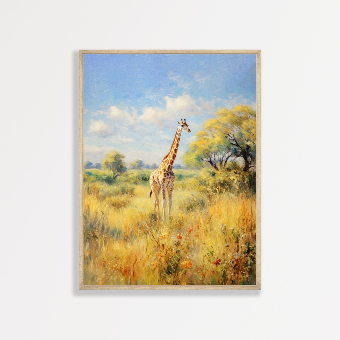 Monet-Inspired Giraffe Retro Nature Art Print