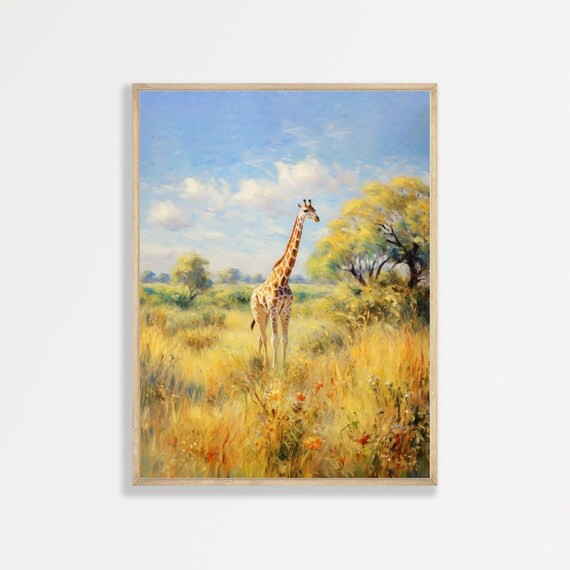 Monet-Inspired Giraffe Retro Nature Art Print