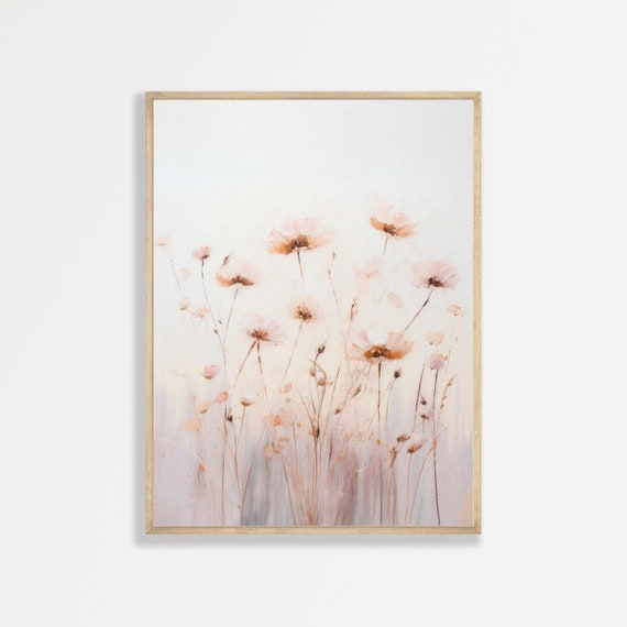 Muted Flower Painting, Retro Minimal Art Print