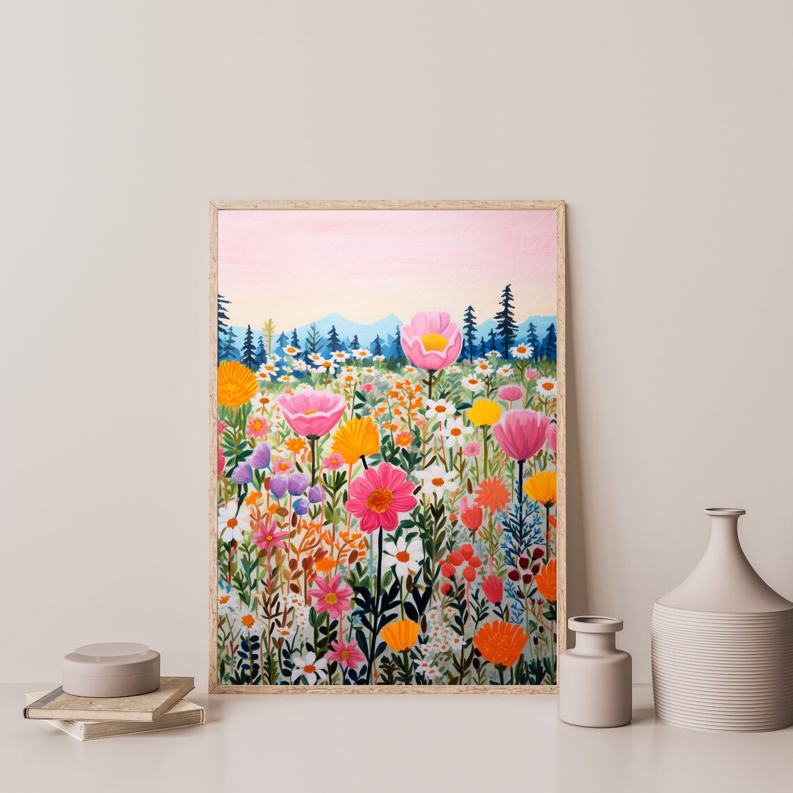 Wildflowers Retro Boho Floral Aesthetic Wall Art Print - Image 3