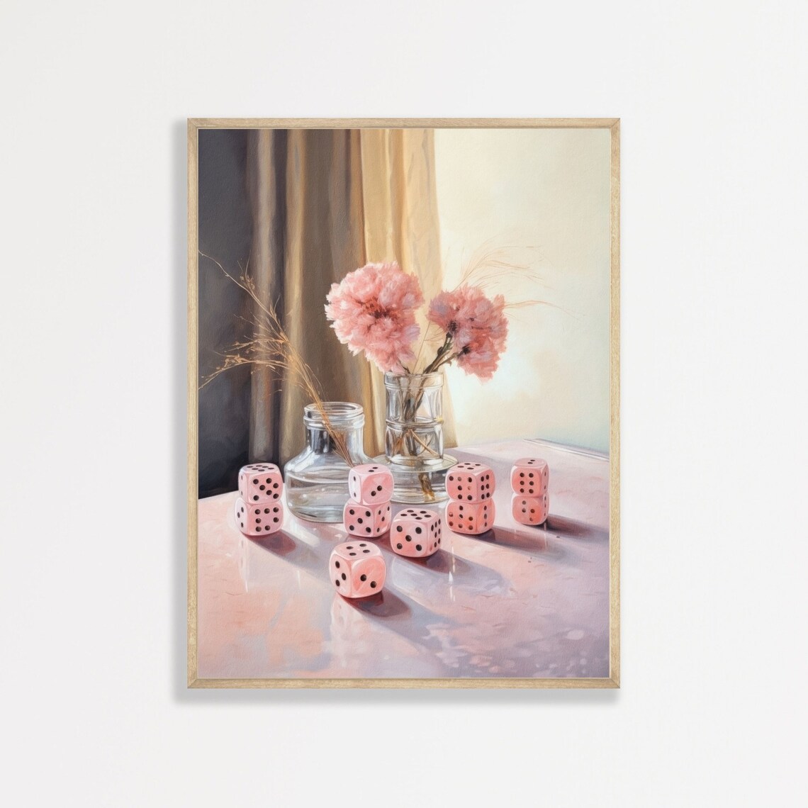 Retro Dice Pink Girly Aesthetic Wall Art Print