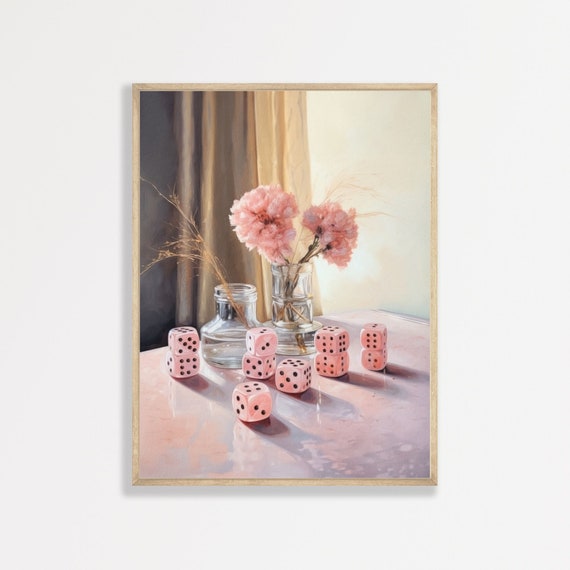 Retro Dice Pink Girly Aesthetic Wall Art Print