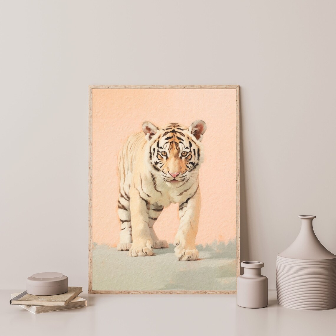 Pastel Tiger Oil Painting Art Print, Preppy Eclectic Decor - Image 3