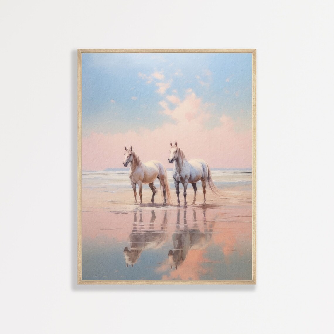 Beach Horses Retro Pastel Equestrian Art Print