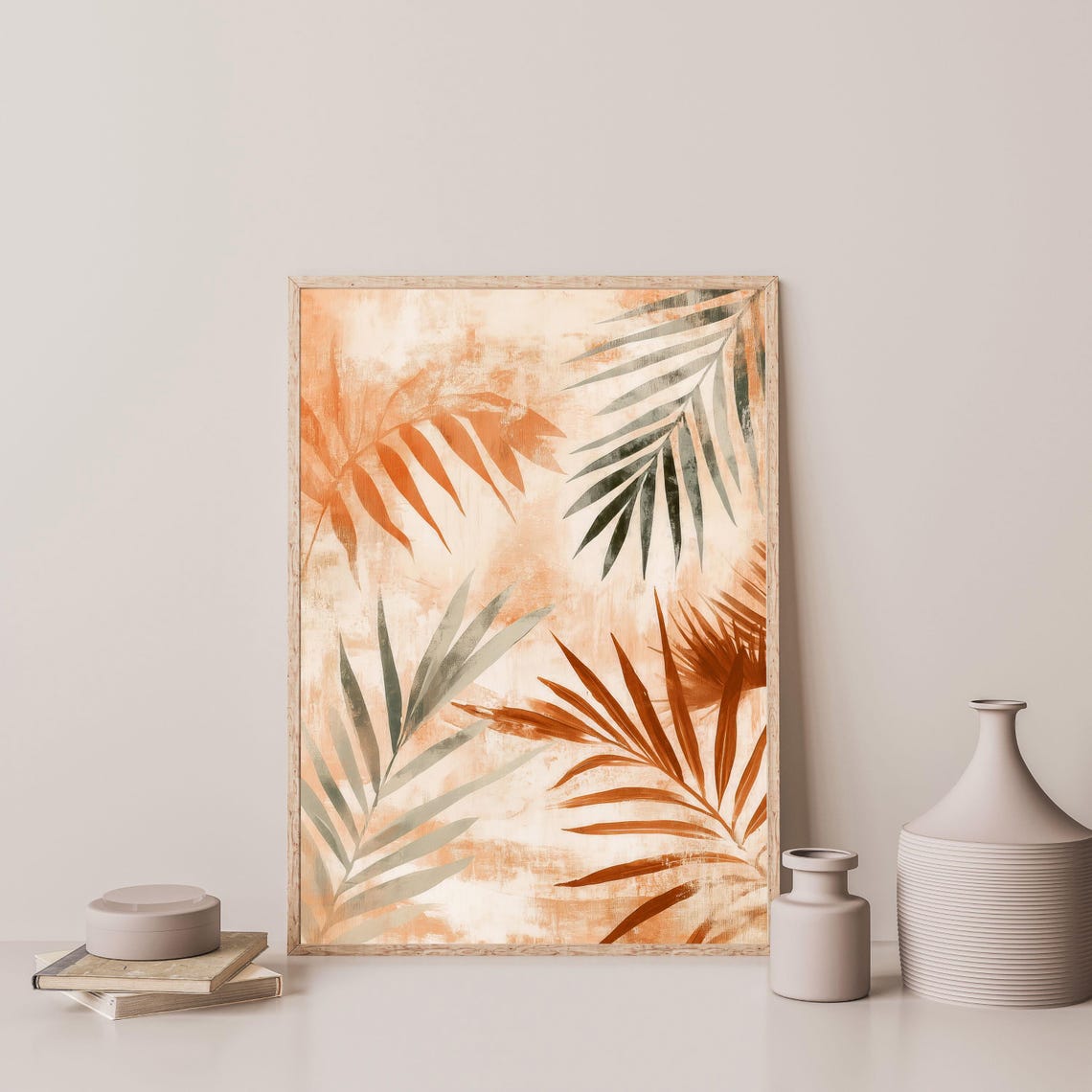 Terracotta Palm Leaves Tropical Pattern Warm Modern Wall Art - Image 3