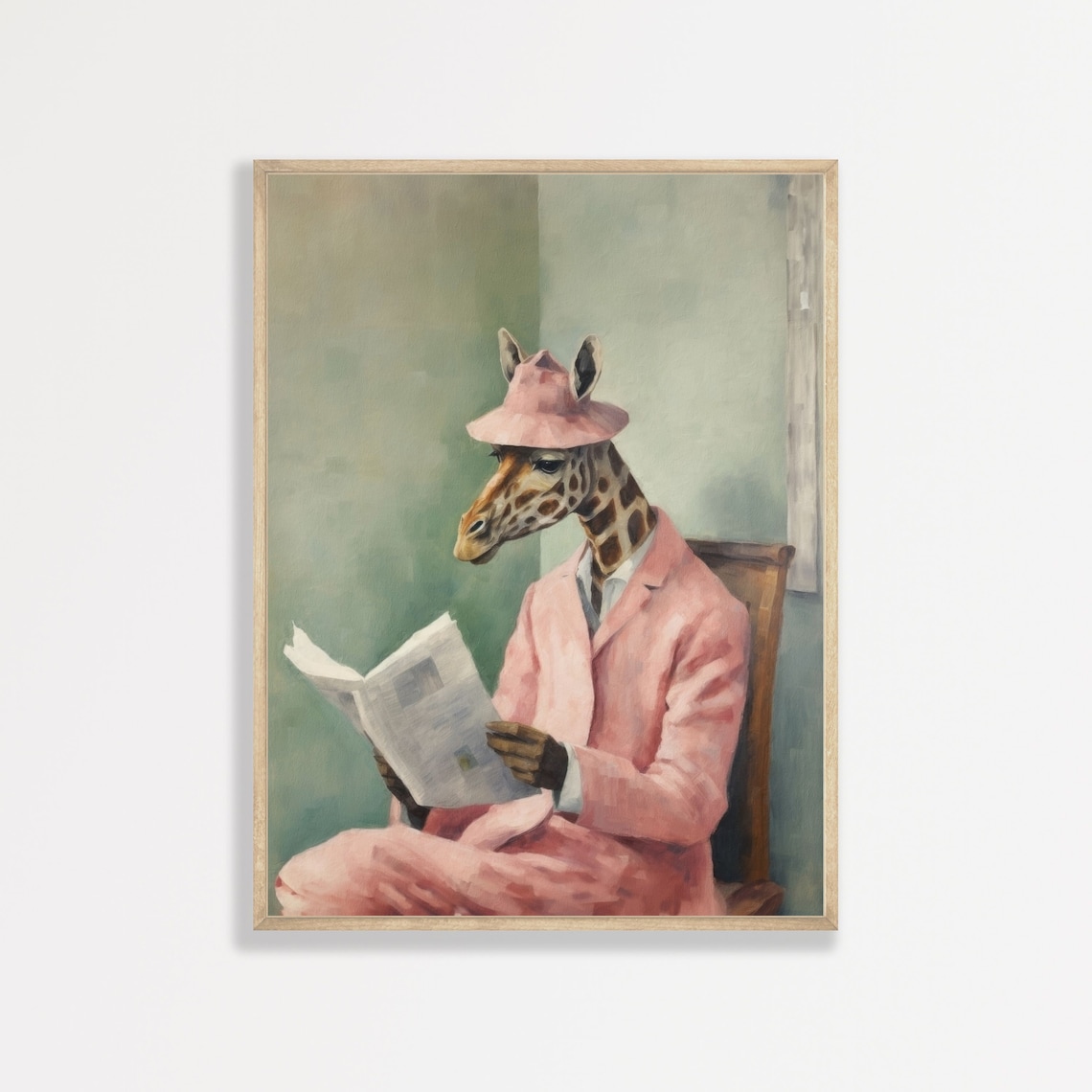 Reading Giraffe Vintage Retro Animal Art Print