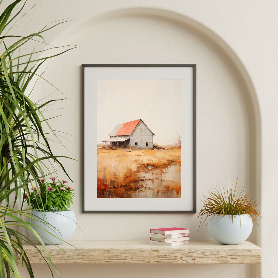 Farm Landscape Painting Retro Farmhouse Wall Art Minimal Vintage Countryside Print Retro Country Home Decor P 598 - Image 2