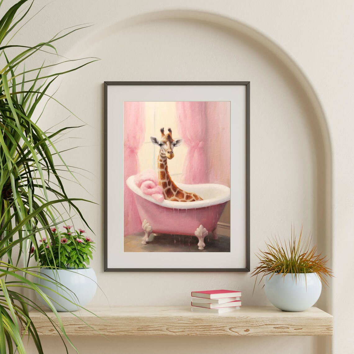 Giraffe Bathroom Retro Art Print, Nursery Decor - Image 2