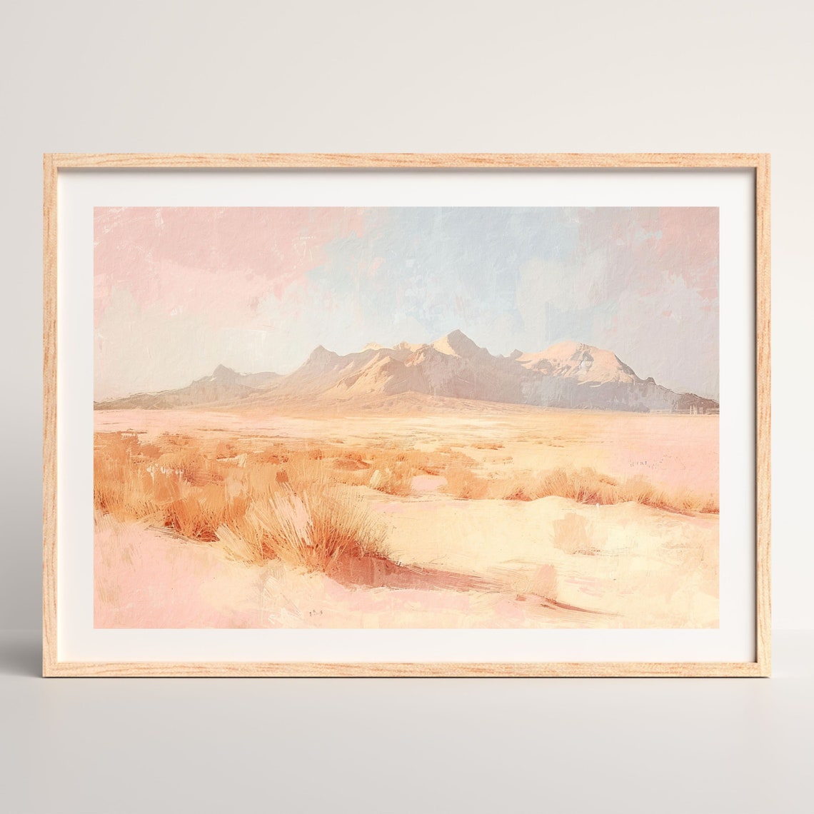 Minimalist Pink Desert Mountains Soft Blush Landscape Art Poster - Image 2