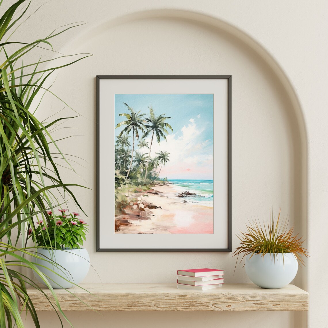 Beach Palm Trees, Vintage Coastal Landscape Art Print - Image 2