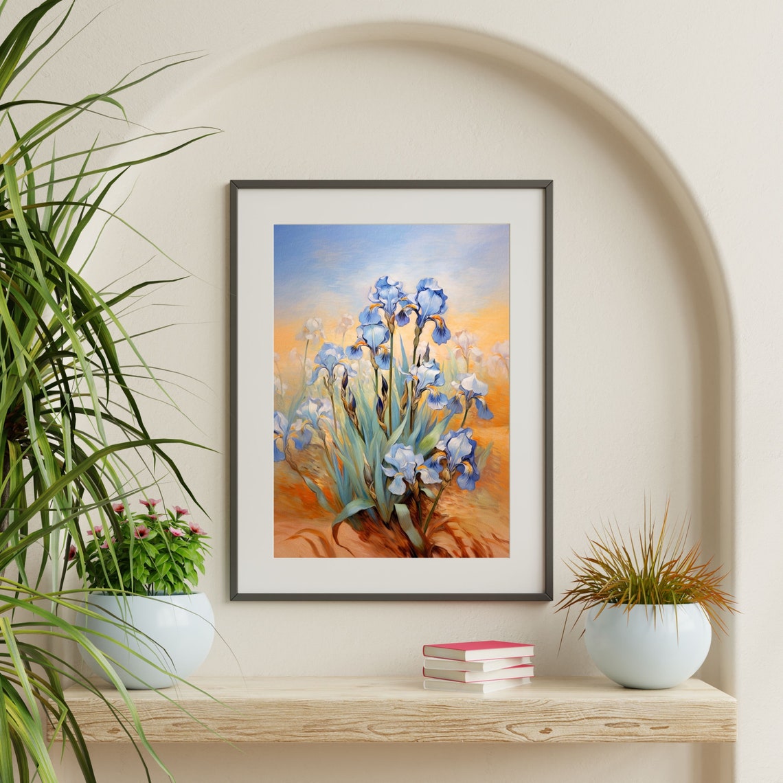 Blue Iris Blooms Golden Sunset Field Vintage Floral Oil Poster - Image 2