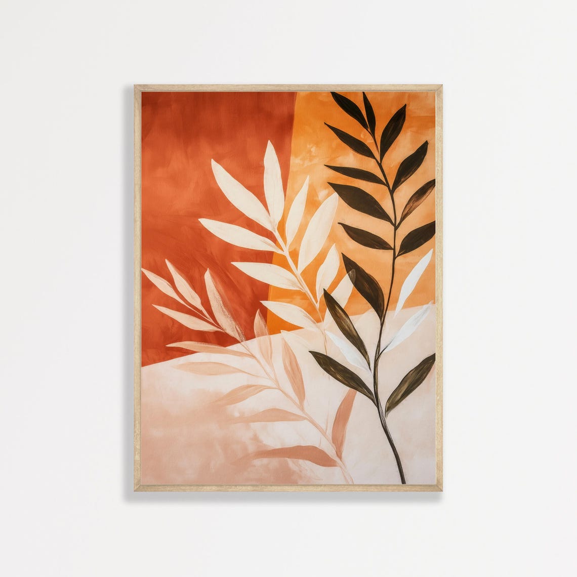 Abstract Botanical Leaves Burnt Orange Sunset Boho Modern Art Poster