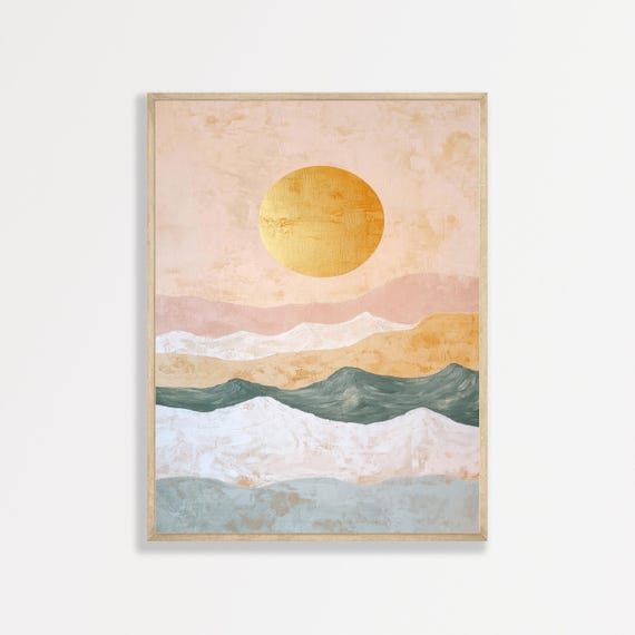 Abstract Landscape Print Retro Mountains Boho Wall Art Mid Century Modern Aesthetic Painting Apartment Home Decor 1068