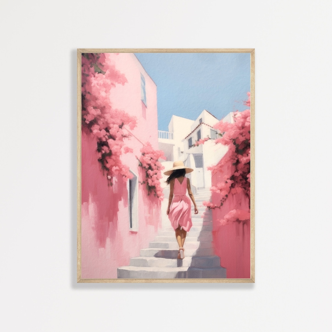 Pink Greece Retro Aesthetic Travel Poster, Dorm Decor