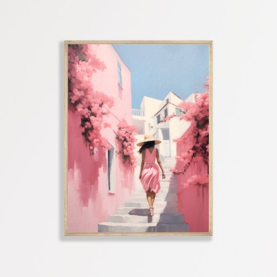 Pink Greece Retro Aesthetic Travel Poster, Dorm Decor