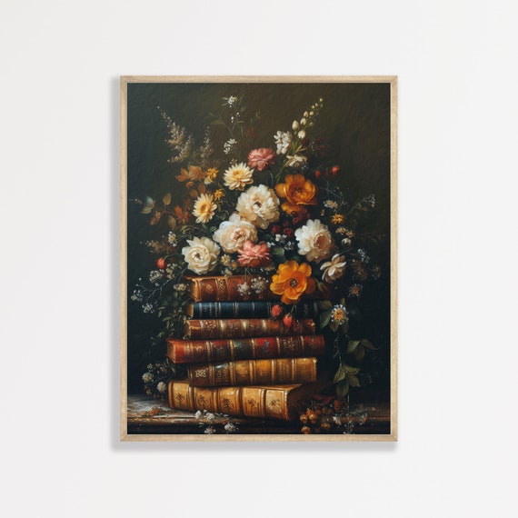 Moody Book Painting, Vintage Dark Academia Art Print
