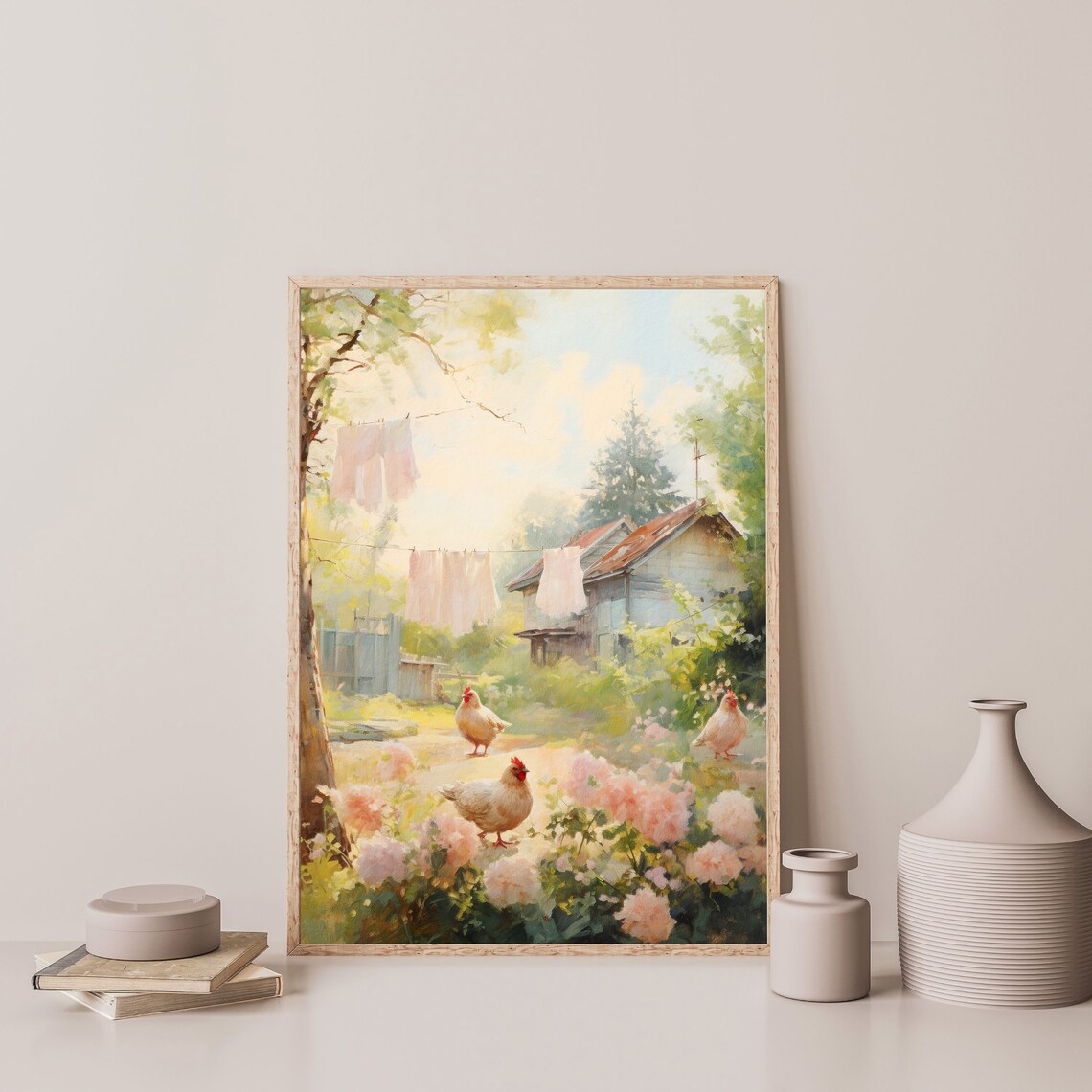Country Chickens Vintage Neutral Farmhouse Art Print - Image 3