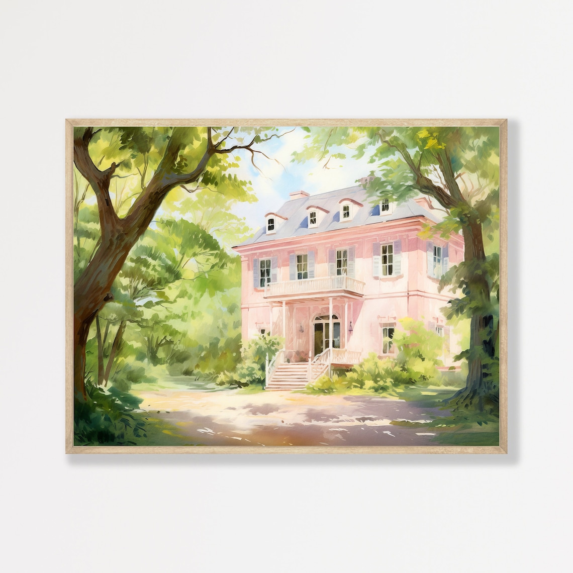 Pink House Vintage Pastel Art Print, Retro Decor