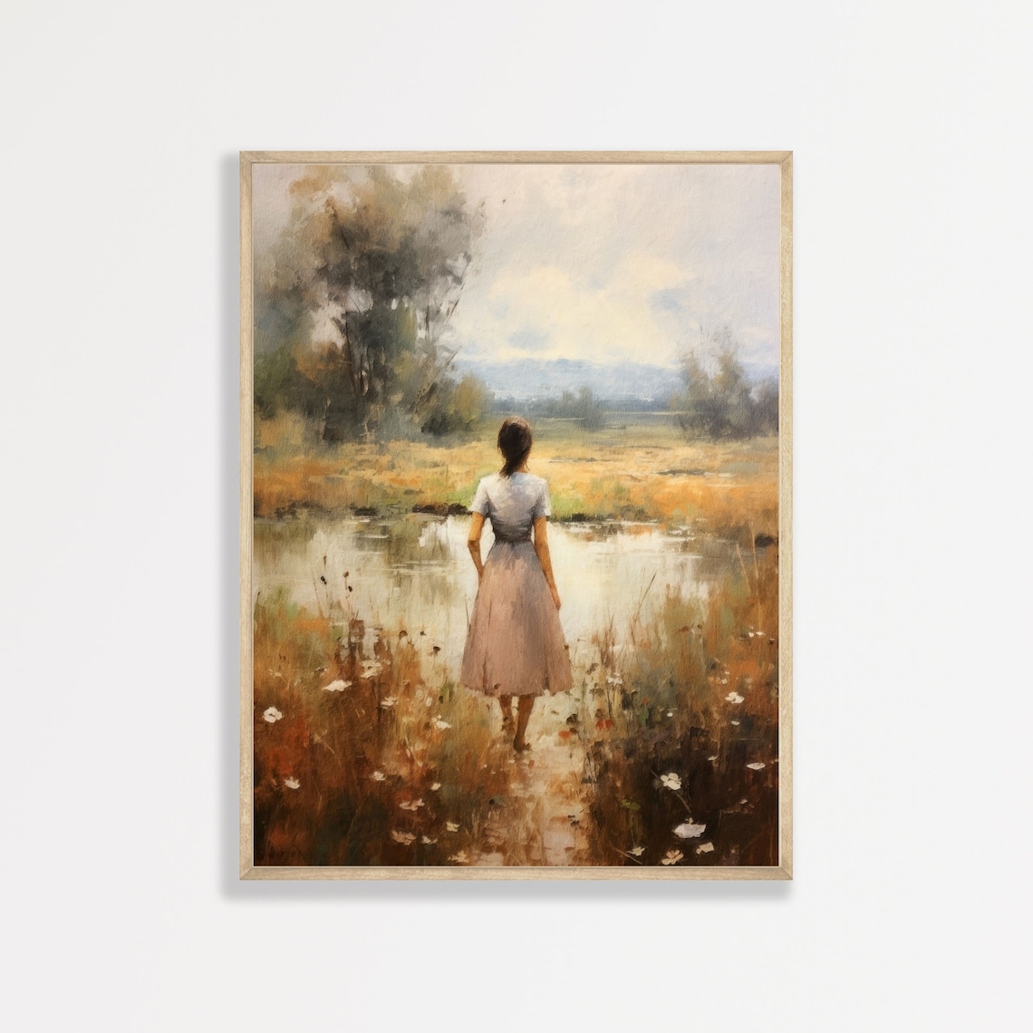 Countryside Woman Vintage Country Oil Painting Art Print