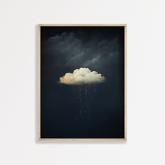 Rain Cloud, Moody Dark Blue Minimalist Poster Print