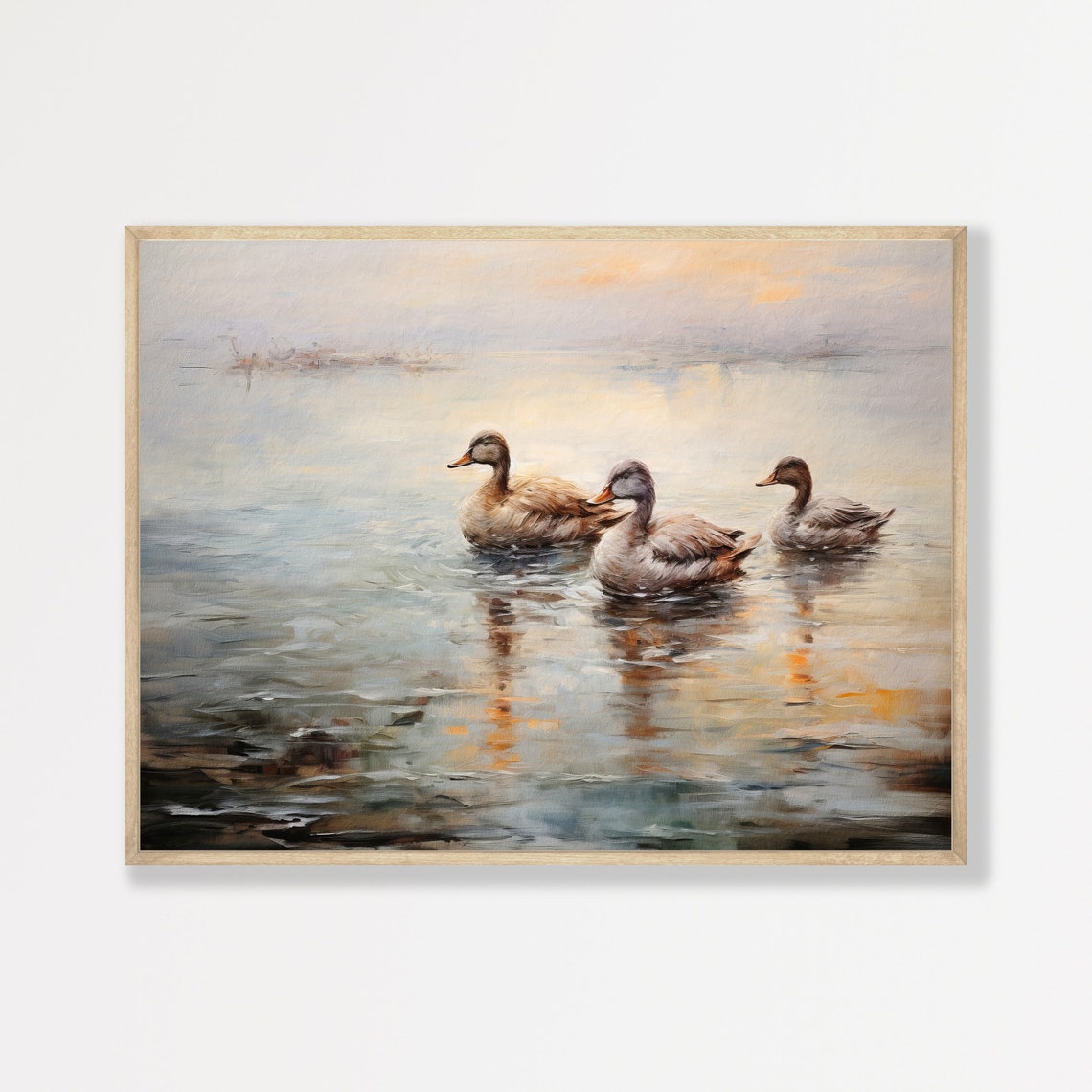 Three Ducks Calm Lake Soft Sunset Reflections Rustic Waterfowl Poster