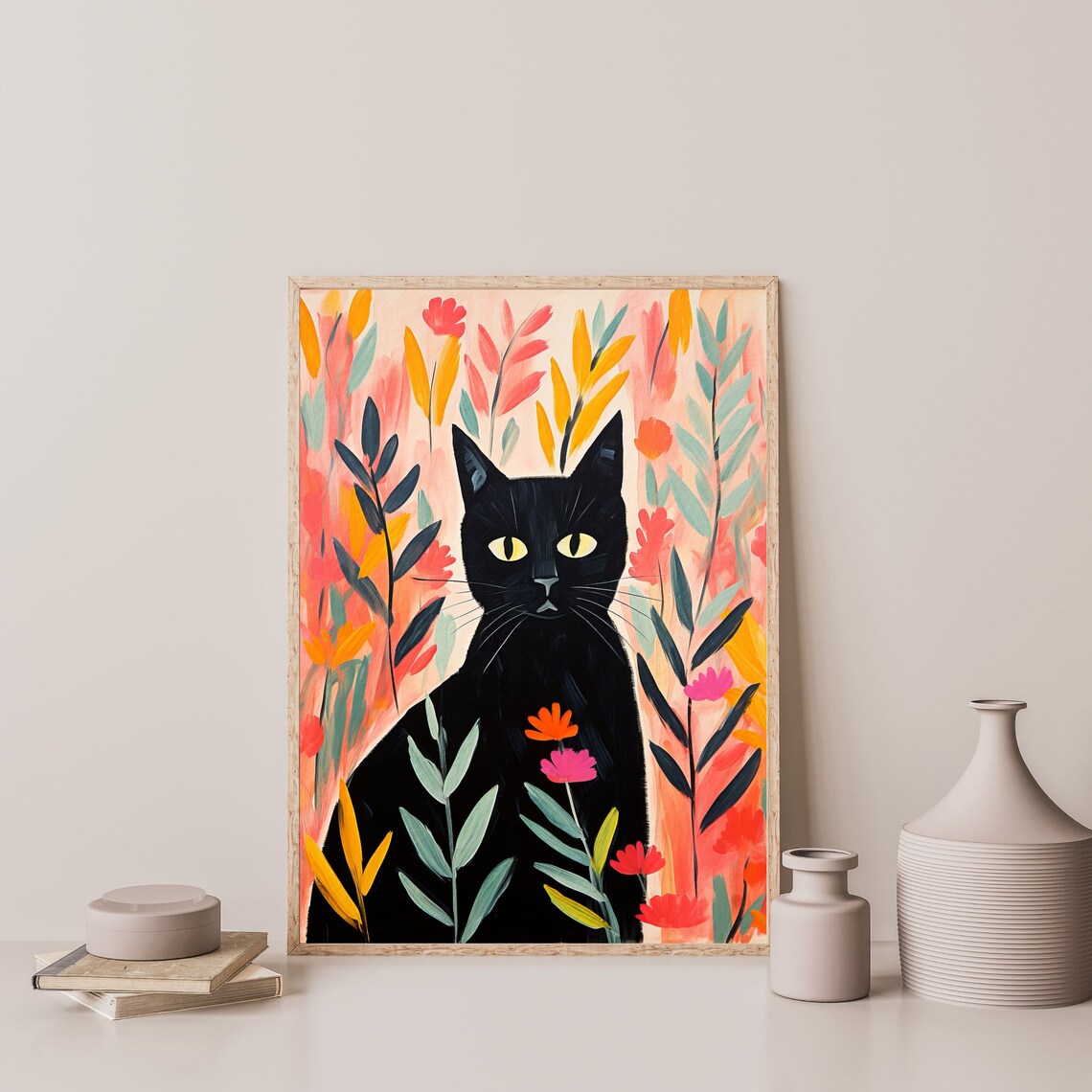 Black Cat Retro Preppy Art Print, Minimal Boho - Image 3