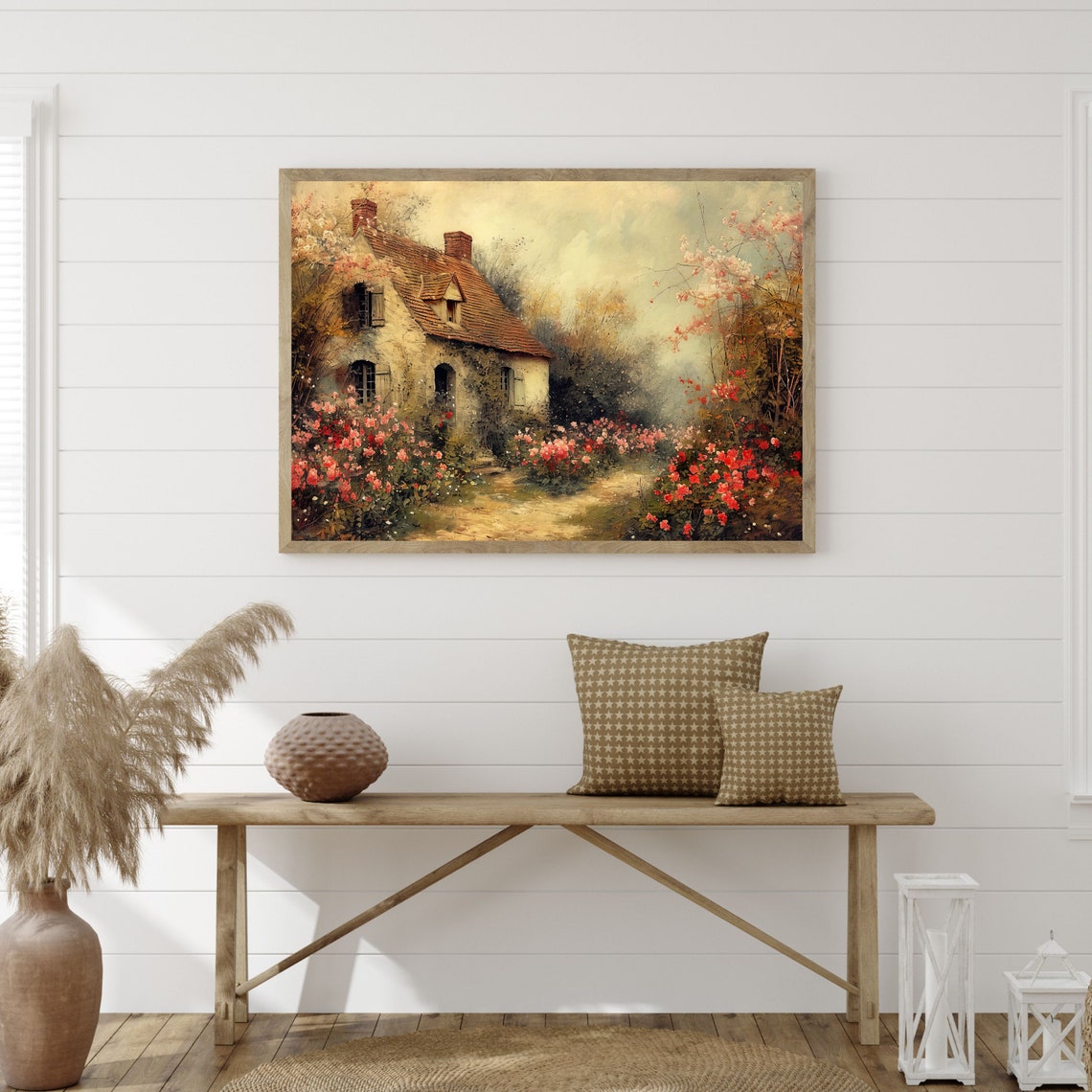 Vintage Cottage Painting Retro Countryside Oil Painting Moody Farmhouse Decor Antique Bedroom Office Artwork P 528 - Image 3