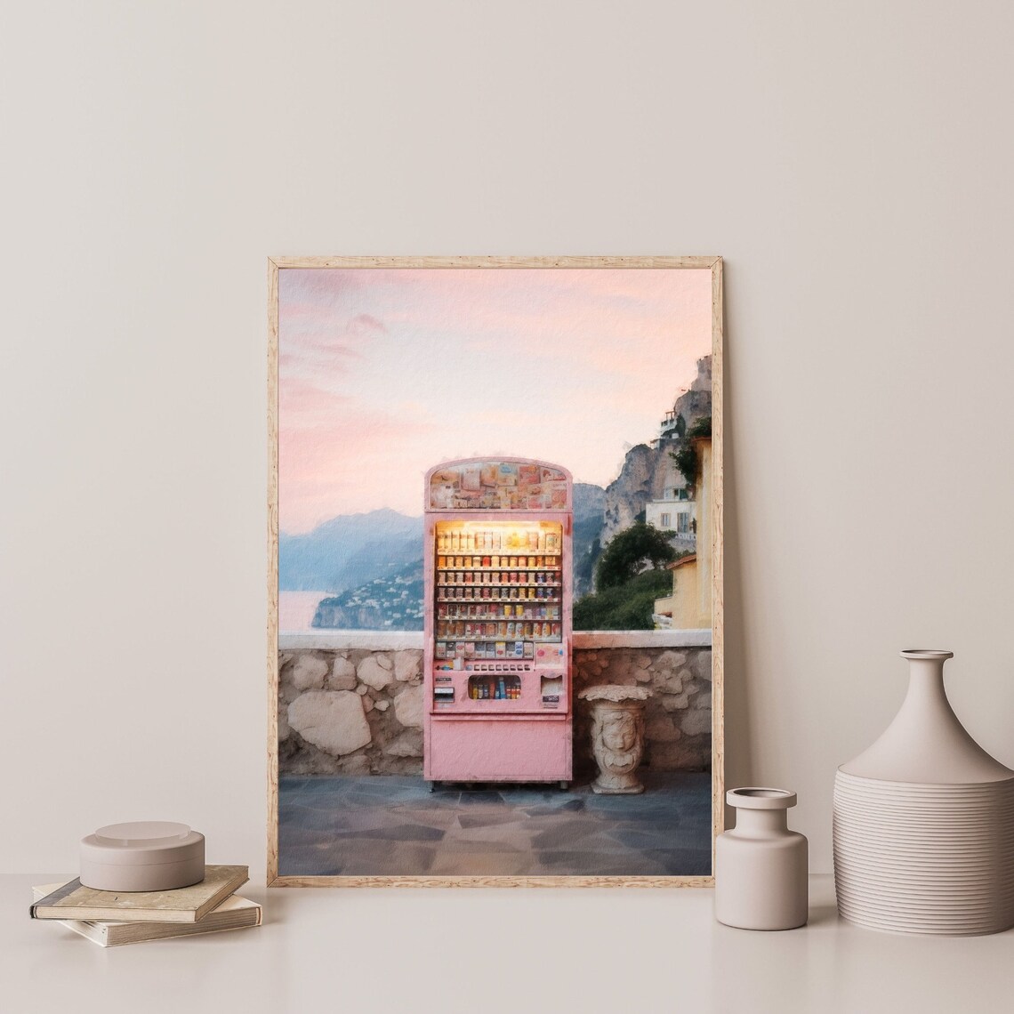 Amalfi Coast Retro Travel Poster, Pastel Pink Aesthetic - Image 3