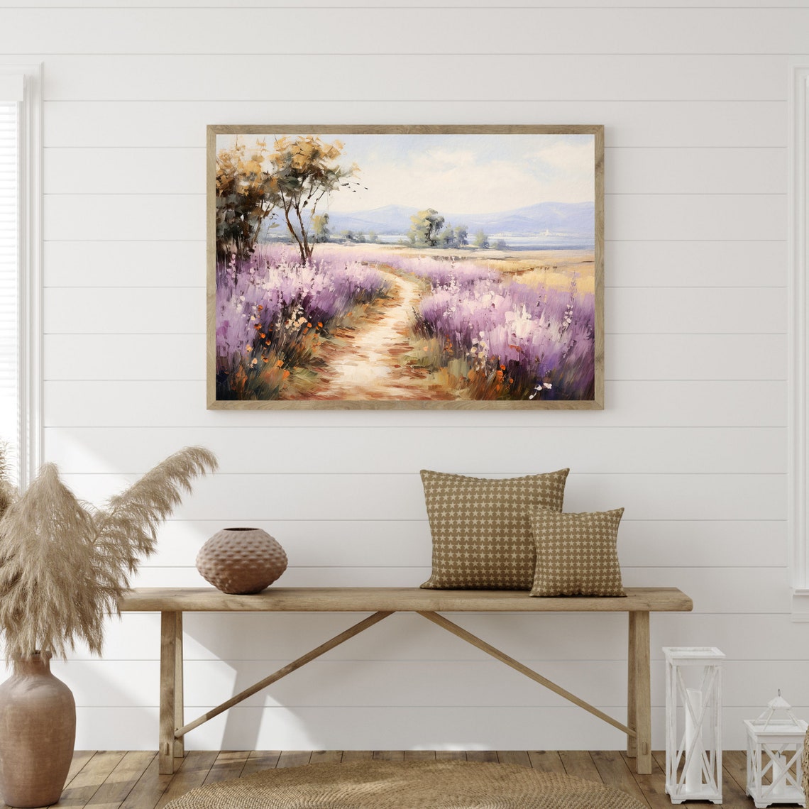 Vintage Meadow Painting Retro Countryside Landscape Art Minimal Farmhouse Wall Art P 746 - Image 3