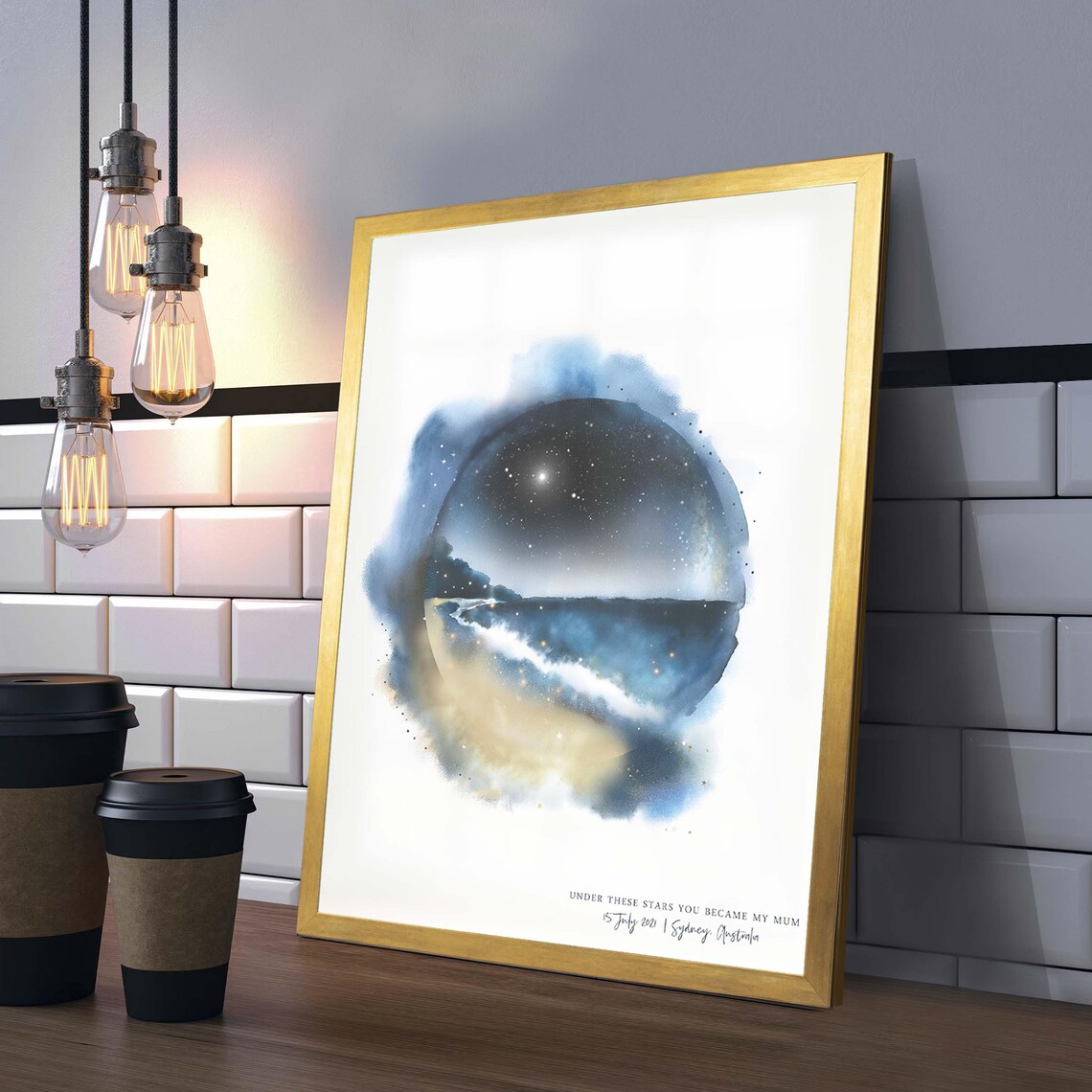 Personalized Watercolor Night Sky Star Map for New Mum Poster - Image 3