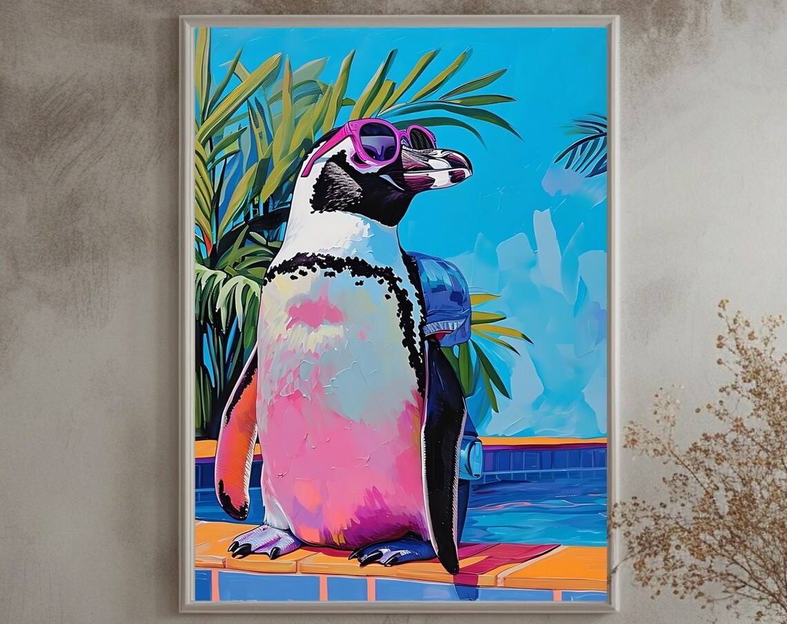 Summer Penguin Tropical Animal Art Print - Image 3