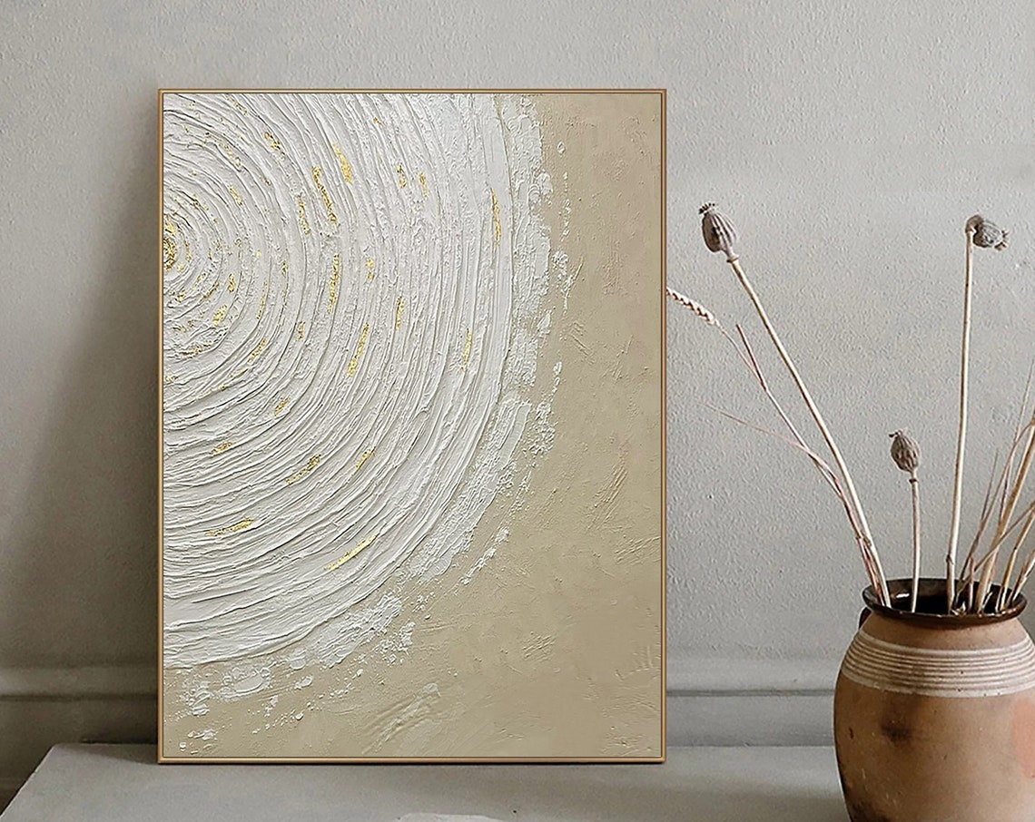 White Swirl Gold Leaf Textured Minimalist Abstract Neutral Poster