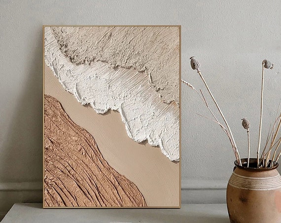 Original Brown Beige White Minimalist Abstract Painting For 3d Textured Wall Art For Beige White Textured Painting For Abstract Art