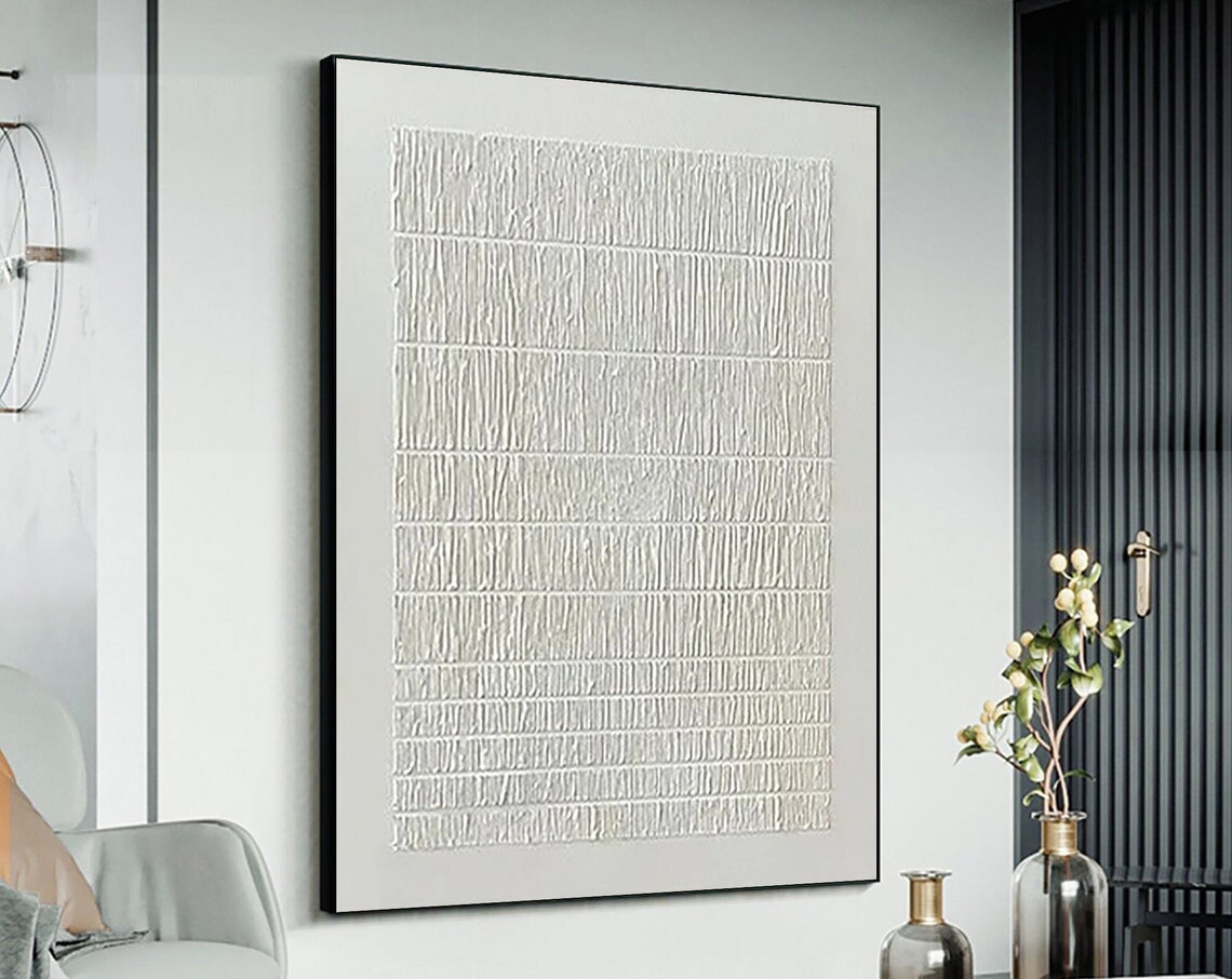 All White Vertical Line Texture Minimalist Abstract Painting Poster