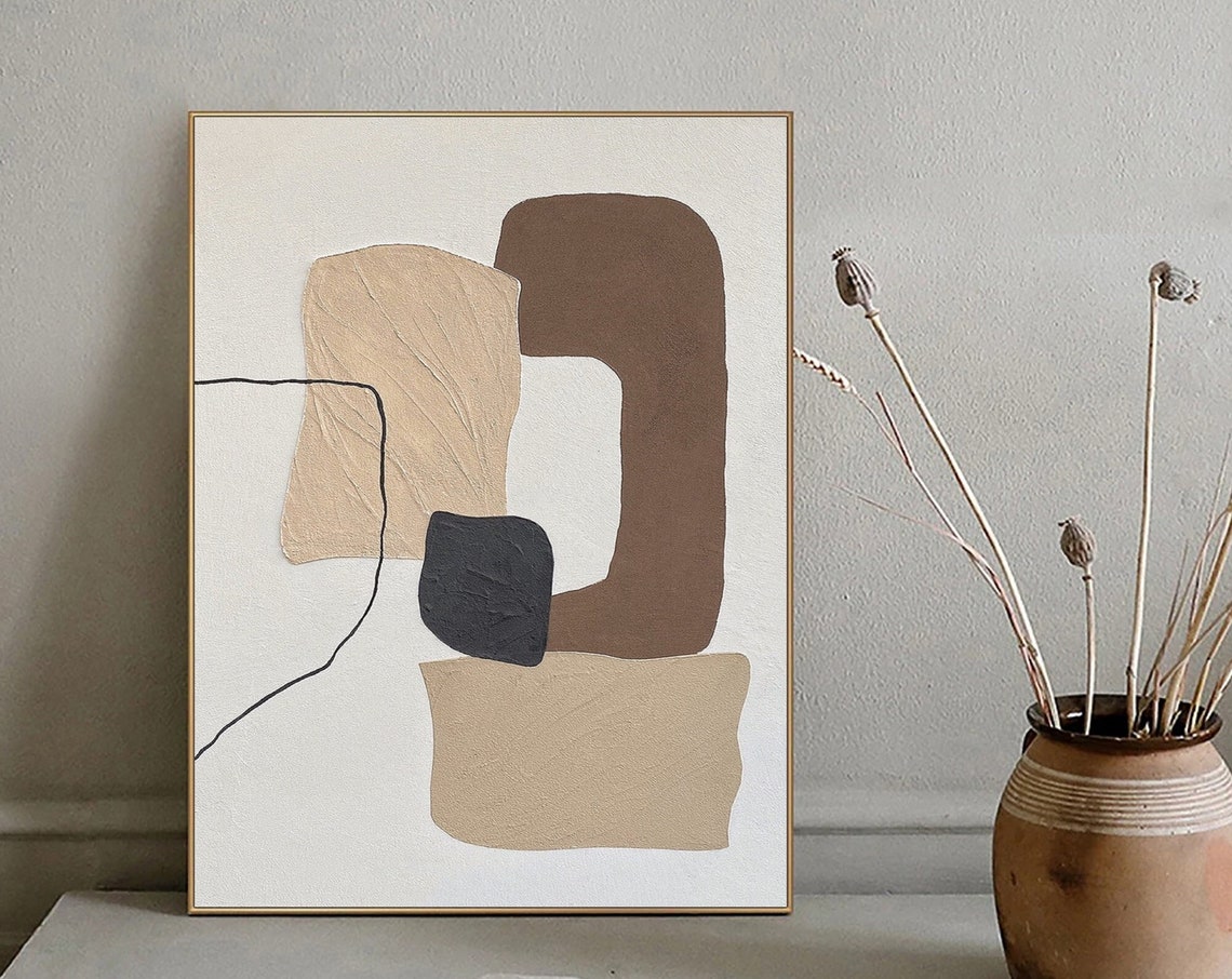 Organic Tan and Brown Shapes With Black Line on Ivory Poster - Image 5