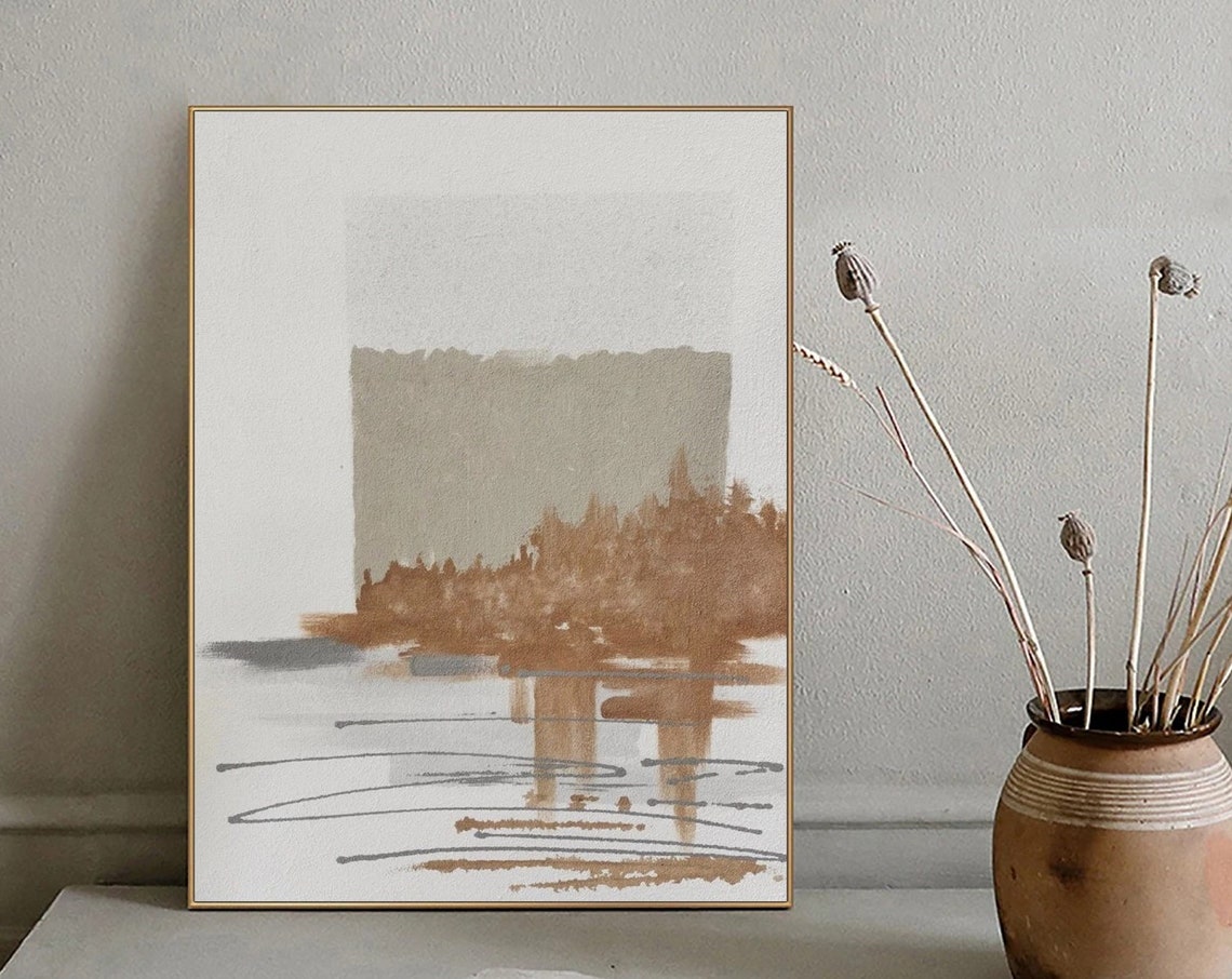 Burnt Sienna Treeline Watercolor Abstract Trees Reflections Poster - Image 5