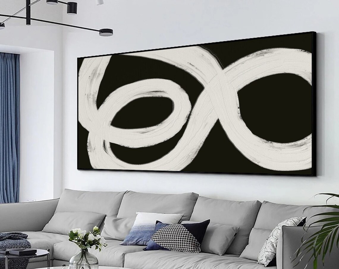 Black White Oil Painting Black White Minimalist Abstract Painting For Textured Wall Art For Black White Wall Art For White Textured Painting - Image 5