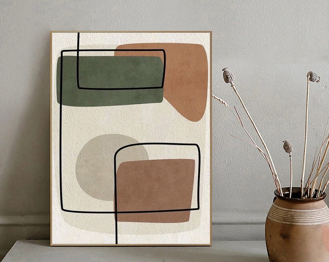 Large Beige Abstract Painting On Beige Textured Wall Art Brown Painting Green Painting Modern Minimalist Painting Wabi Sabi Wall Art
