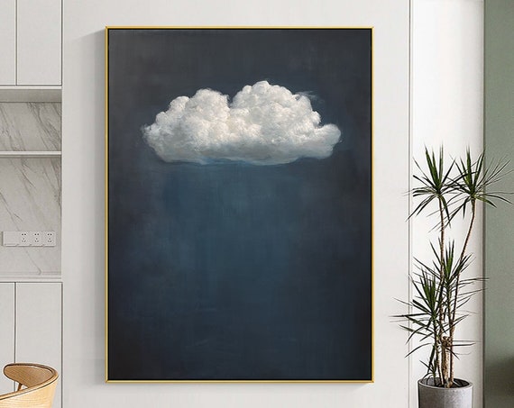 Original White Cloud Wall Art Blue Wall Art Abstract Art Painting Minimalist Wall Art Indigo Art Blue Sky Wall Art Night Sky Painting