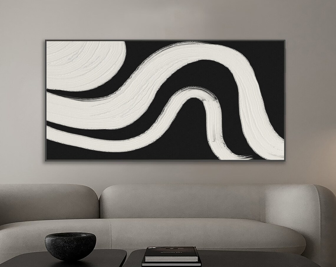 Black White Minimalist Abstract Painting, Wabi Sabi - Image 3