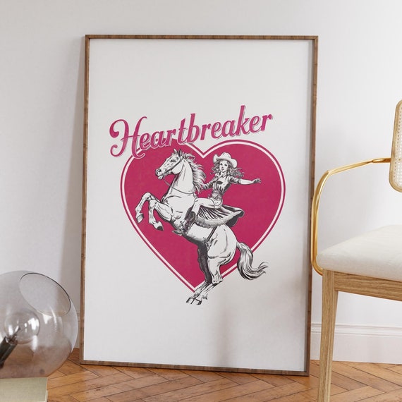 Heartbreaker Cowgirl Print Trendy Valentines Day Wall Art Western Valentines Decor Retro Valentines Wall Art