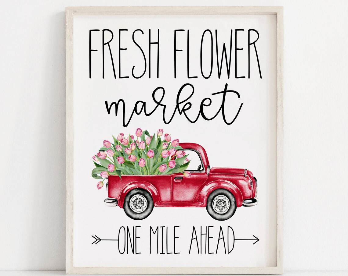 Spring Truck Art Print, Fresh Flower Market Sign - Image 3